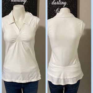 Athleta White Wick it Golf Tennis Collar Polo Top Ruffle Shirt Sz XS